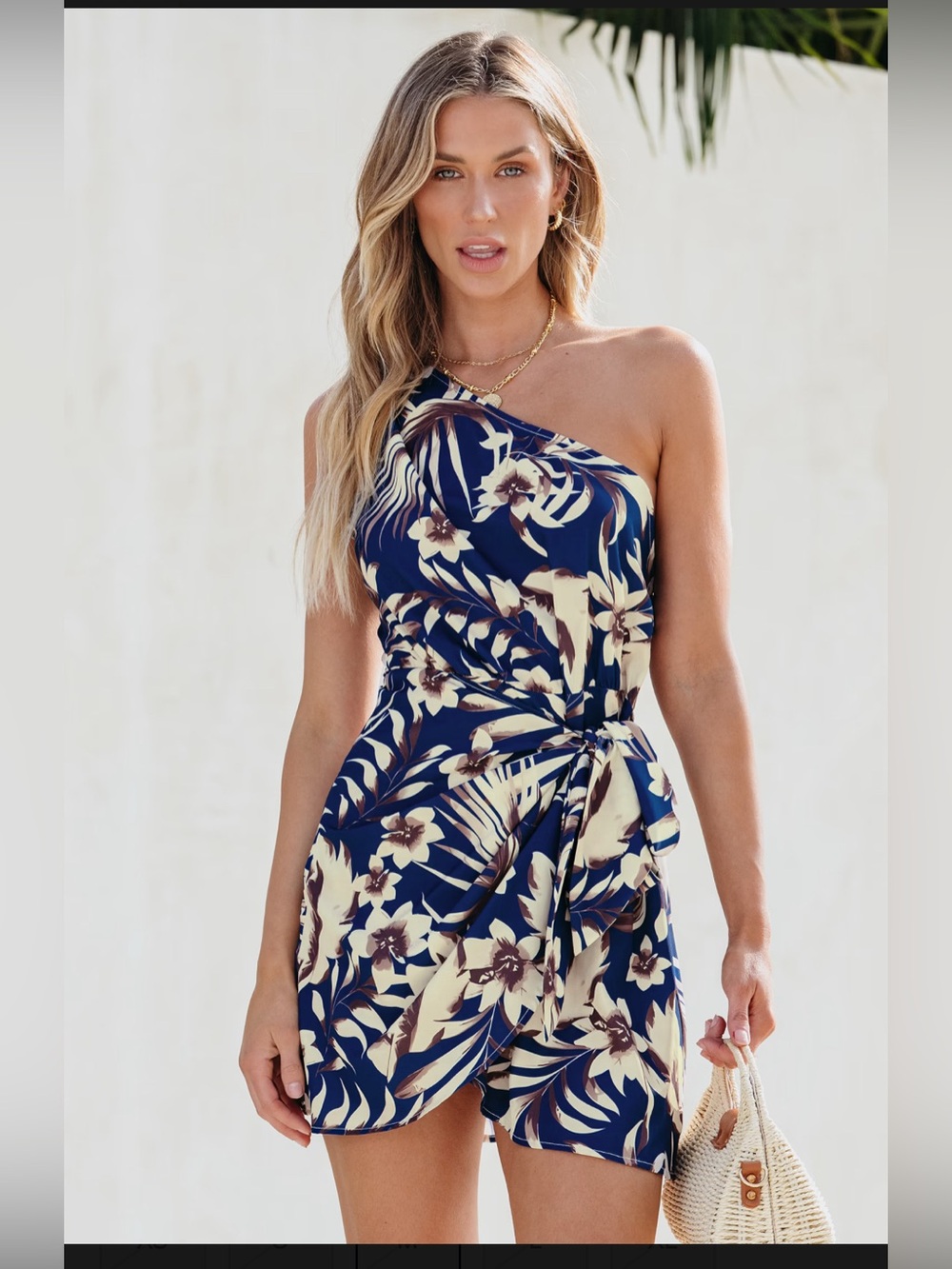 Cupshe - Floral One-Shoulder Side Tie Mini Dress
